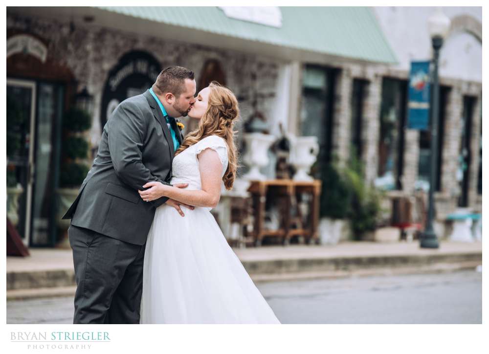 bride and groom in downtown Prairie Grove